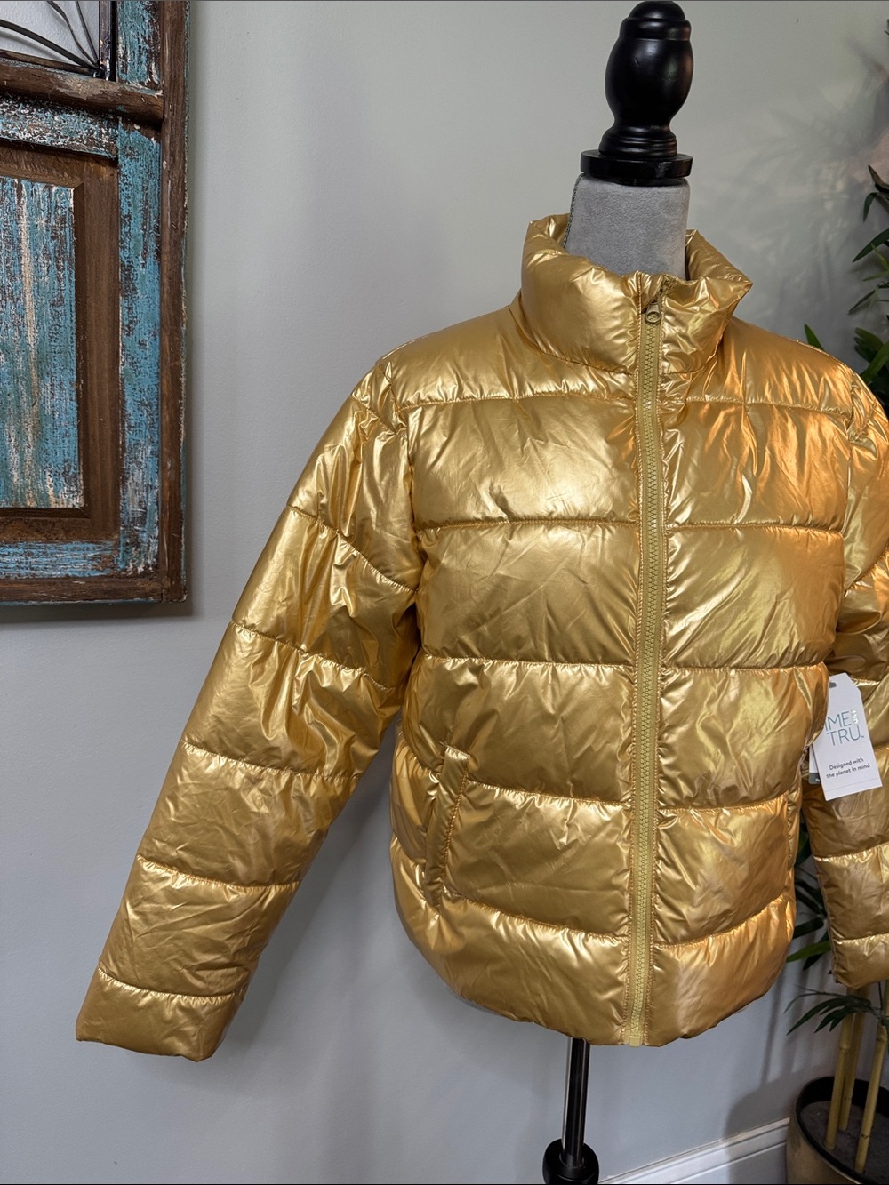 Time and Tru Metallic Gold Quilted Puffer Jacket NWT M - Picture 4 of 9
